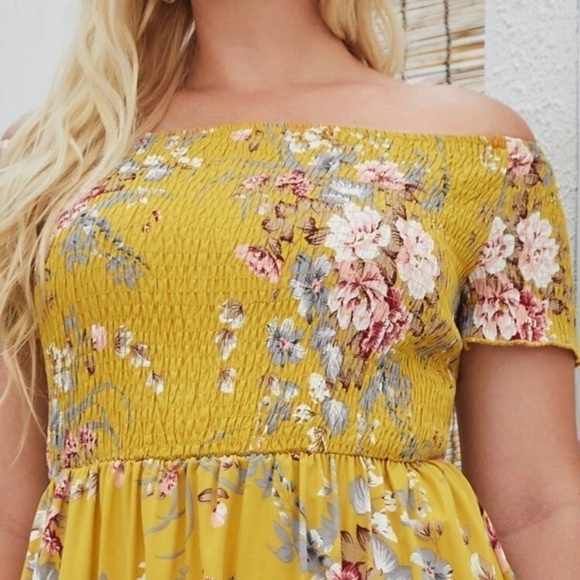 SHEIN Super Cute Off-the-shoulder Floral Summer Dress with Front Slit Size 2X - Picture 4 of 12